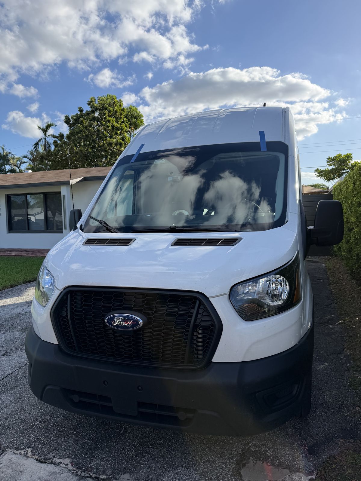 Ford Transit van with the new windshield